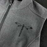 Women's Dragonfly Embroidered Heather Dark Gray Soft Shell Vest