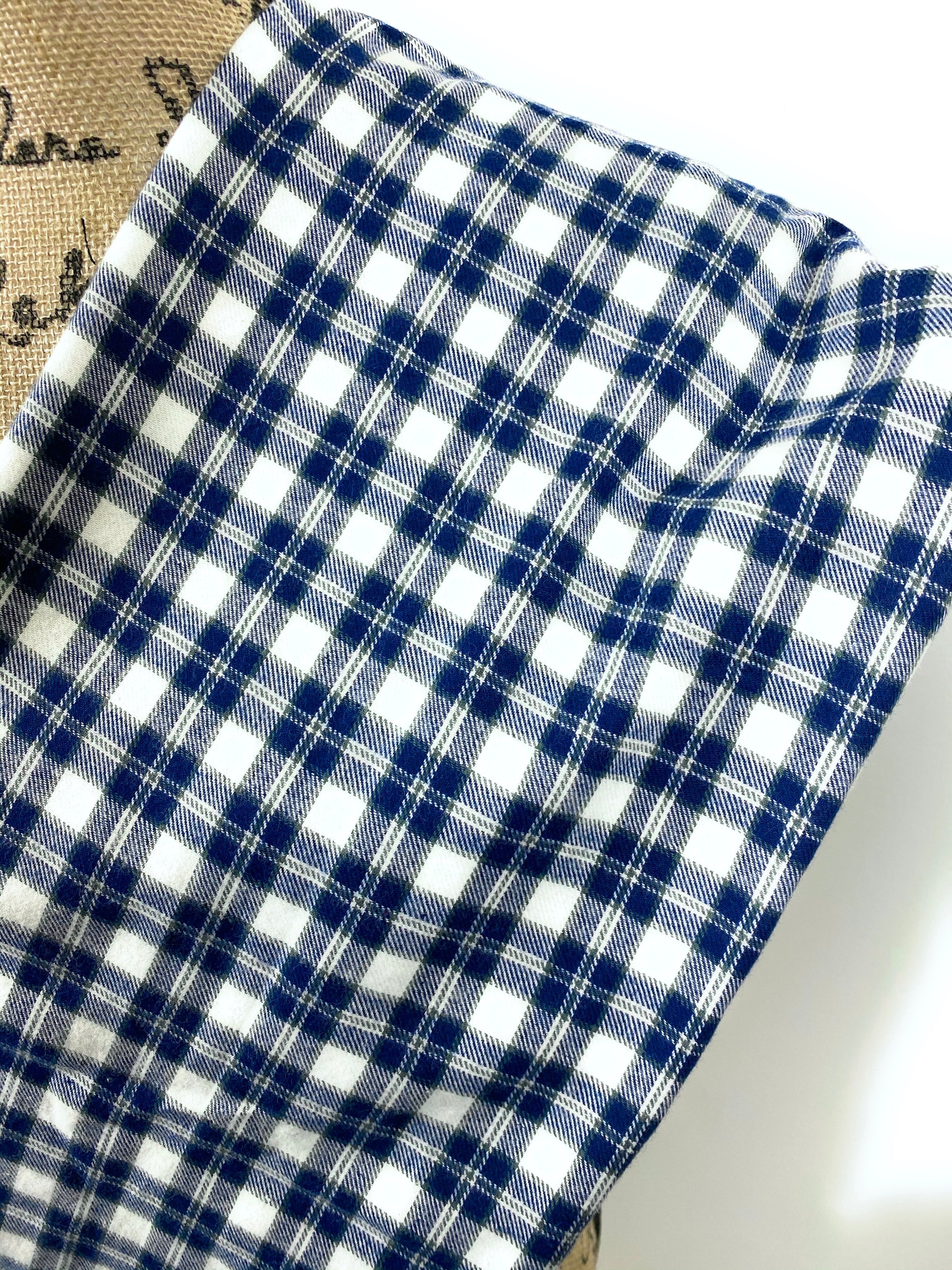 Navy Blue, Gray, and White Lightweight Flannel Plaid Infinity Scarf