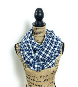 Single Loop Infinity Scarf Plaid, Handmade 100% Cotton, Made Single Loop Infinity Scarf Plaid, Handmade 100% Cotton, Made