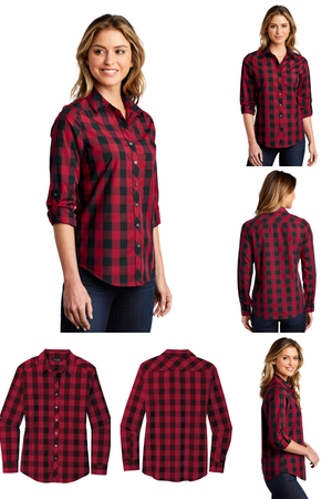 Women's Thistle Embroidered Buffalo Plaid Button-Down Shirt