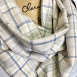 100% Organic Cotton Neutral Shades of Cream, Taupe, and Gray Plaid Infinity and Blanket Scarves
