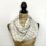 100% Organic Cotton Neutral Shades of Cream, Taupe, and Gray Plaid Infinity and Blanket Scarves