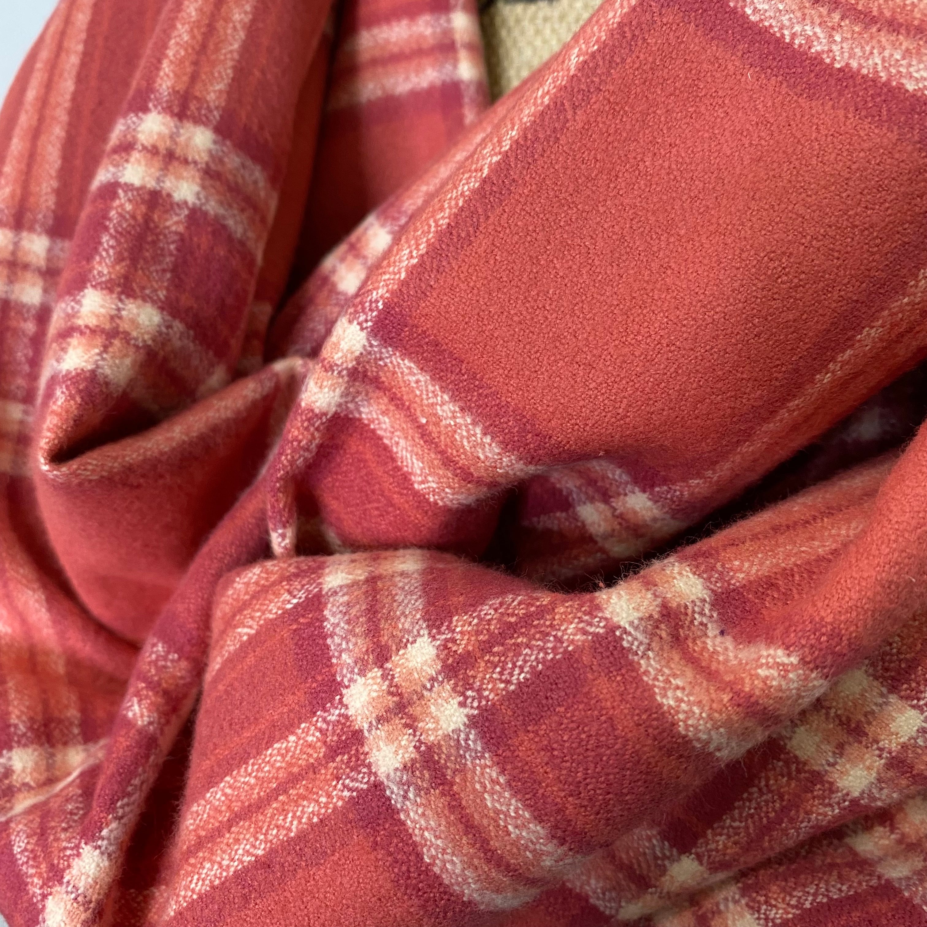 100% Organic Cotton Shades of Strawberry Pink and Cream Plaid Infinity and Blanket Scarves