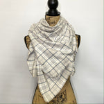 100% Organic Cotton Neutral Shades of Cream, Taupe, and Gray Plaid Infinity and Blanket Scarves