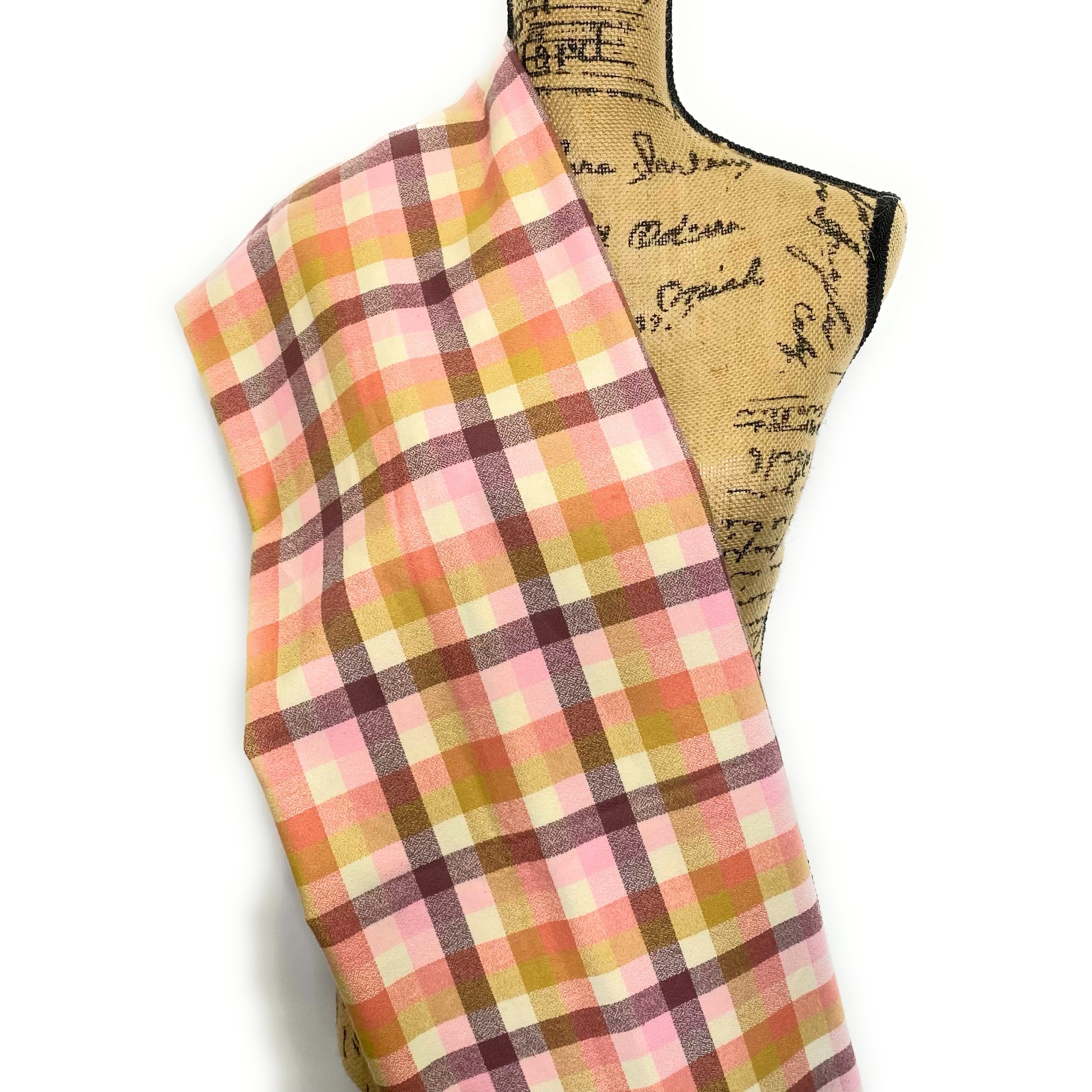 100% Organic Cotton Neapolitan Shades of Cream, Pink, and Chocolatey Taupe and Deep Maroon Plaid Infinity and Blanket Scarves