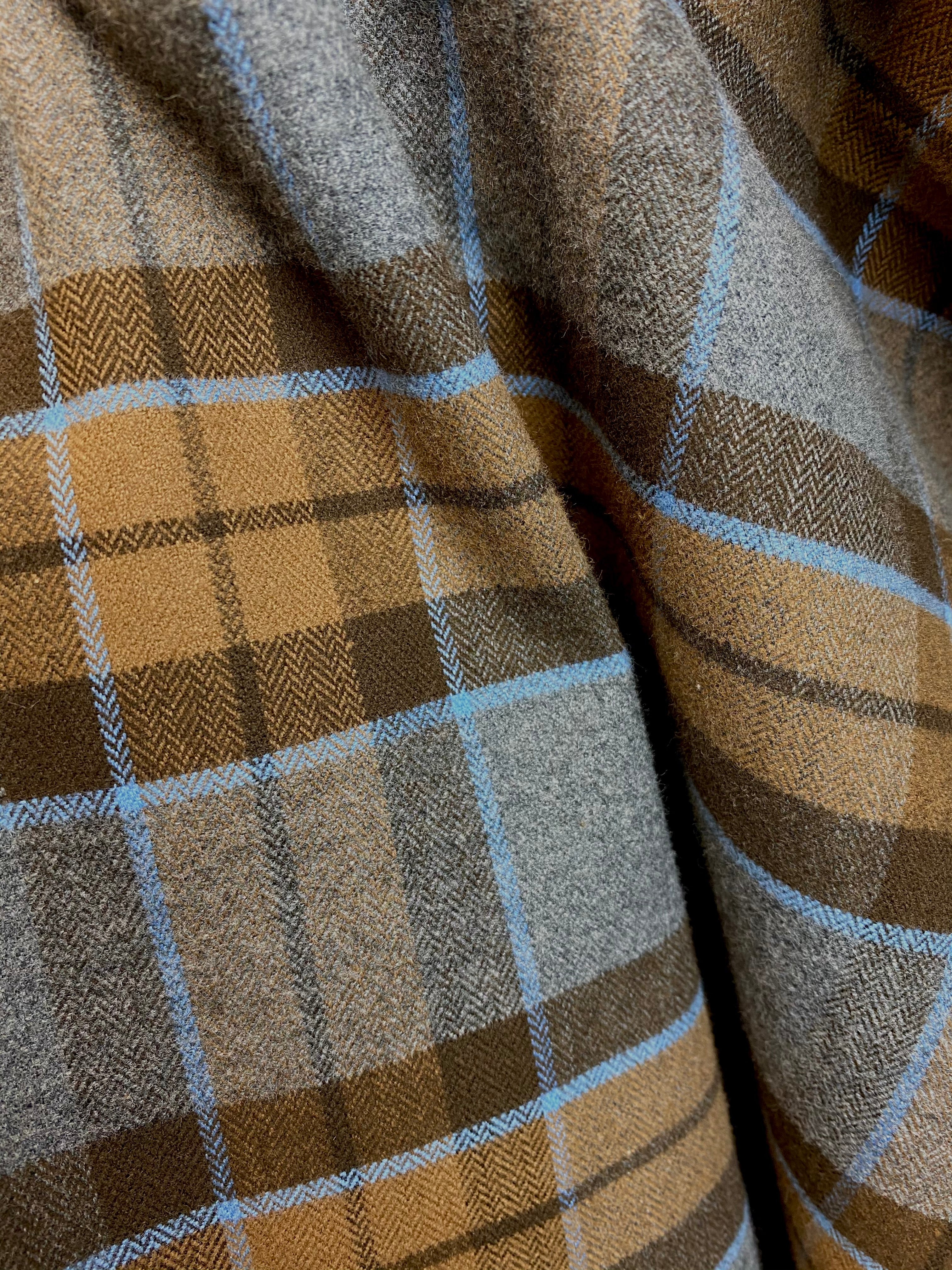 Oversized Blanket Scarf/Earasaid - Outlander Clan MacKenzie Inspired Gray, Brown and Light Blue Cotton Flannel