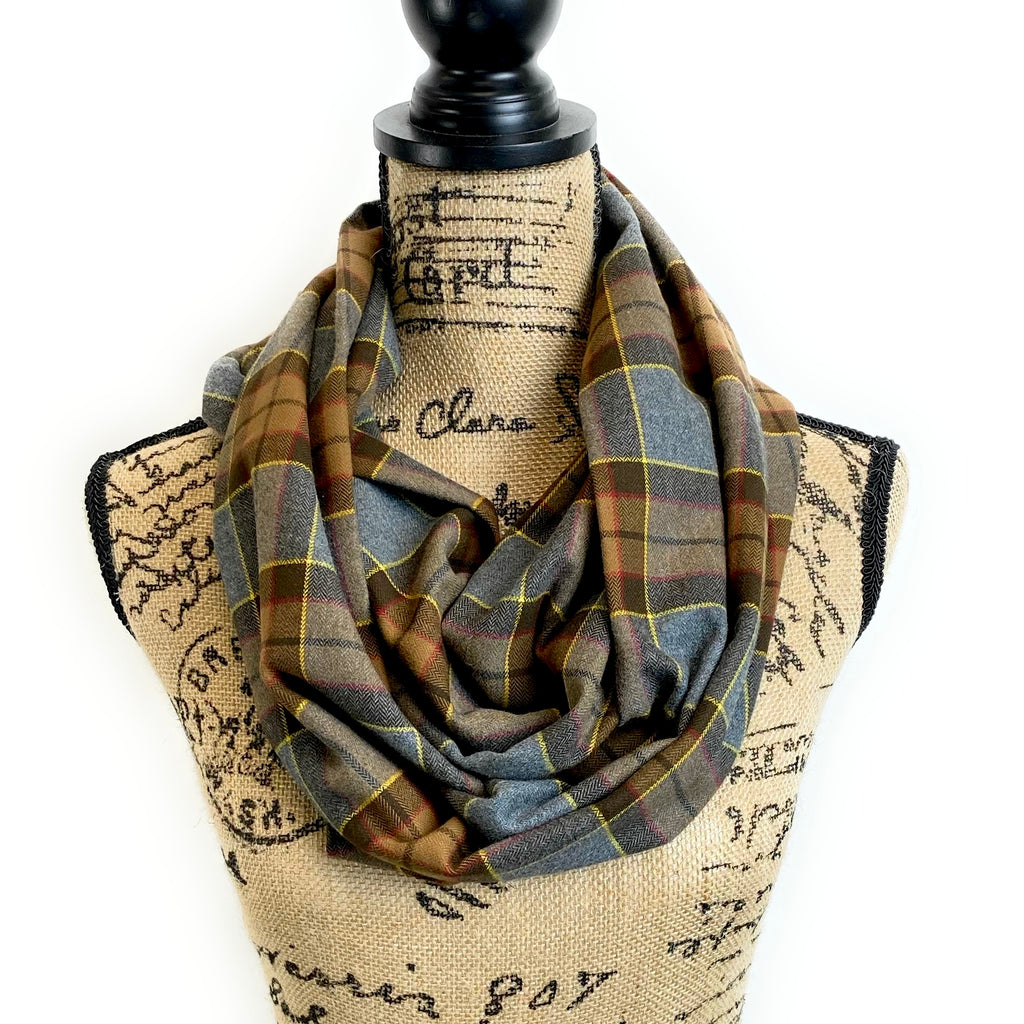 Infinity Scarf - Outlander Clan Fraser Inspired Gray, Brown, Yellow, and Red Cotton Flannel