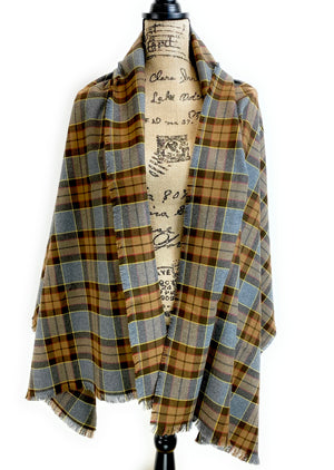 Wrap Size Scarf - Outlander Clan Fraser Inspired Gray, Brown, Yellow, and Red Cotton Flannel