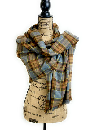 Wrap Size Scarf - Outlander Clan Fraser Inspired Gray, Brown, Yellow, and Red Cotton Flannel