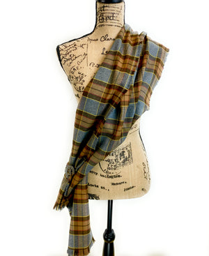Wrap Size Scarf - Outlander Clan Fraser Inspired Gray, Brown, Yellow, and Red Cotton Flannel