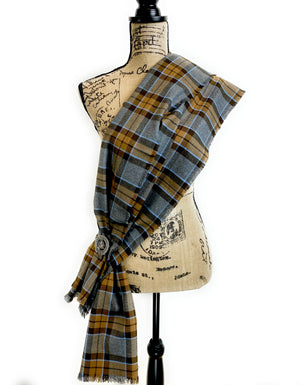 Wrap Size Scarf - Outlander Clan MacKenzie Inspired Gray, Brown and Light Blue Cotton Flannel