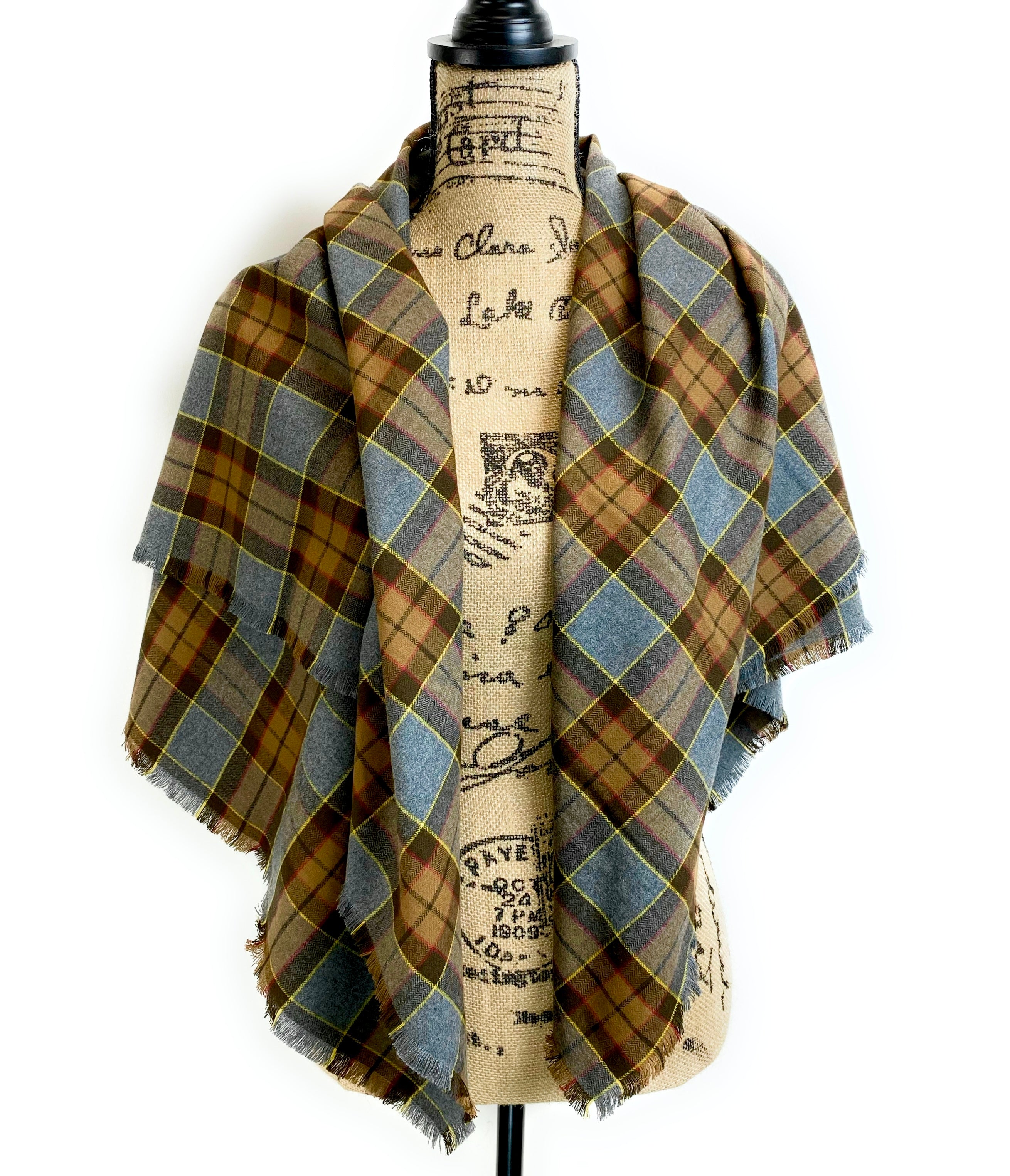Blanket Scarf - Outlander Clan Fraser Inspired Gray, Brown, Yellow, and Red Cotton Flannel