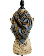 Blanket Scarf - Outlander Clan MacKenzie Inspired Gray, Brown and Light Blue Cotton Flannel