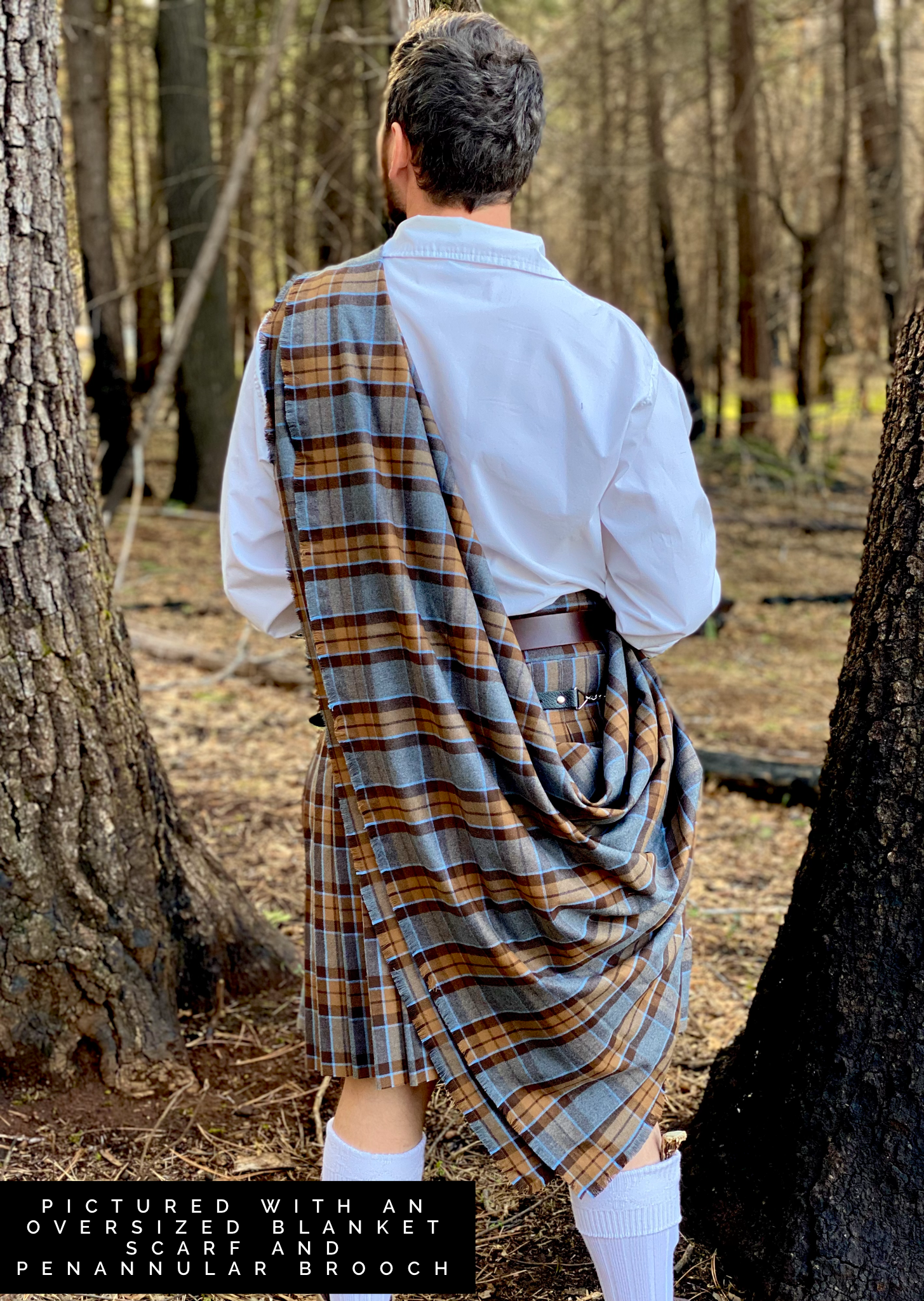 Oversized Blanket Scarf/Earasaid - Outlander Clan MacKenzie Inspired Gray, Brown and Light Blue Cotton Flannel