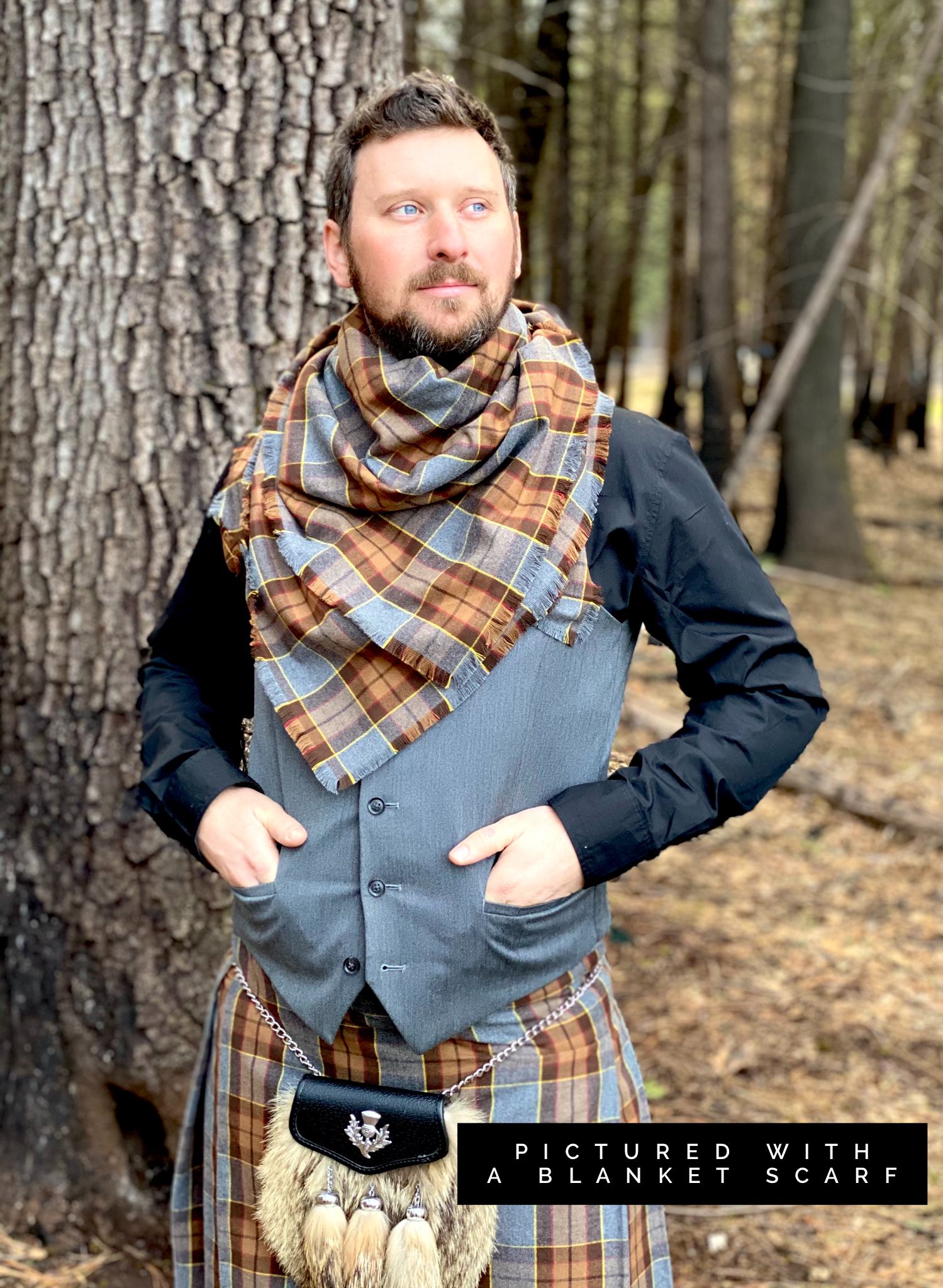 Blanket Scarf - Outlander Clan Fraser Inspired Gray, Brown, Yellow, and Red Cotton Flannel