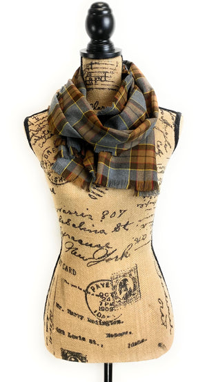 Ascot Scarf - Outlander Clan Fraser Inspired Gray, Brown, Yellow, and Red Cotton Flannel