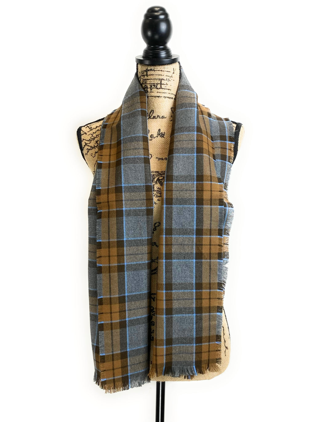 Ascot Scarf - Outlander Clan MacKenzie Inspired Gray, Brown and Light Blue Cotton Flannel