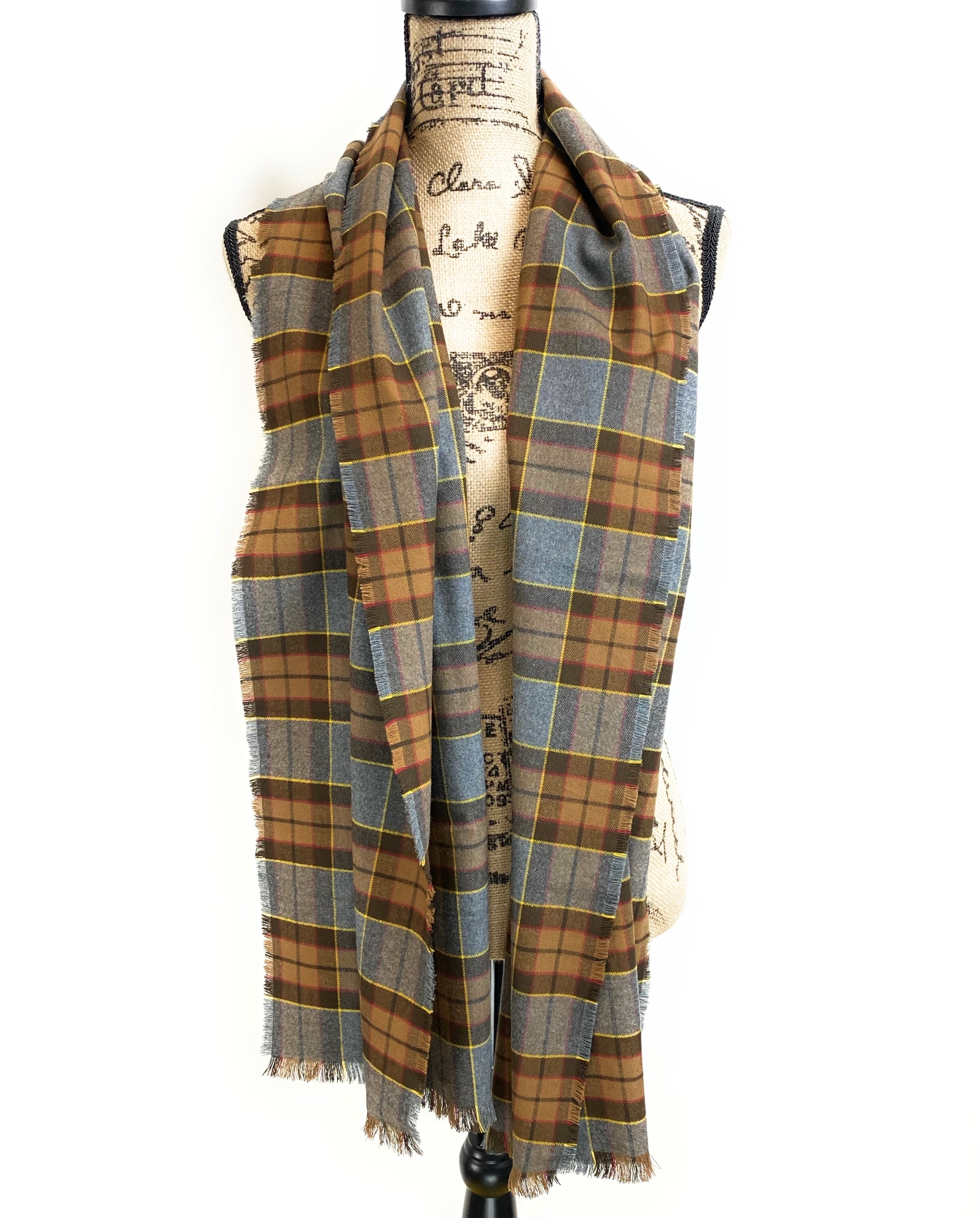 Straight Scarf - Outlander Clan Fraser Inspired Gray, Brown, Yellow, and Red Cotton Flannel