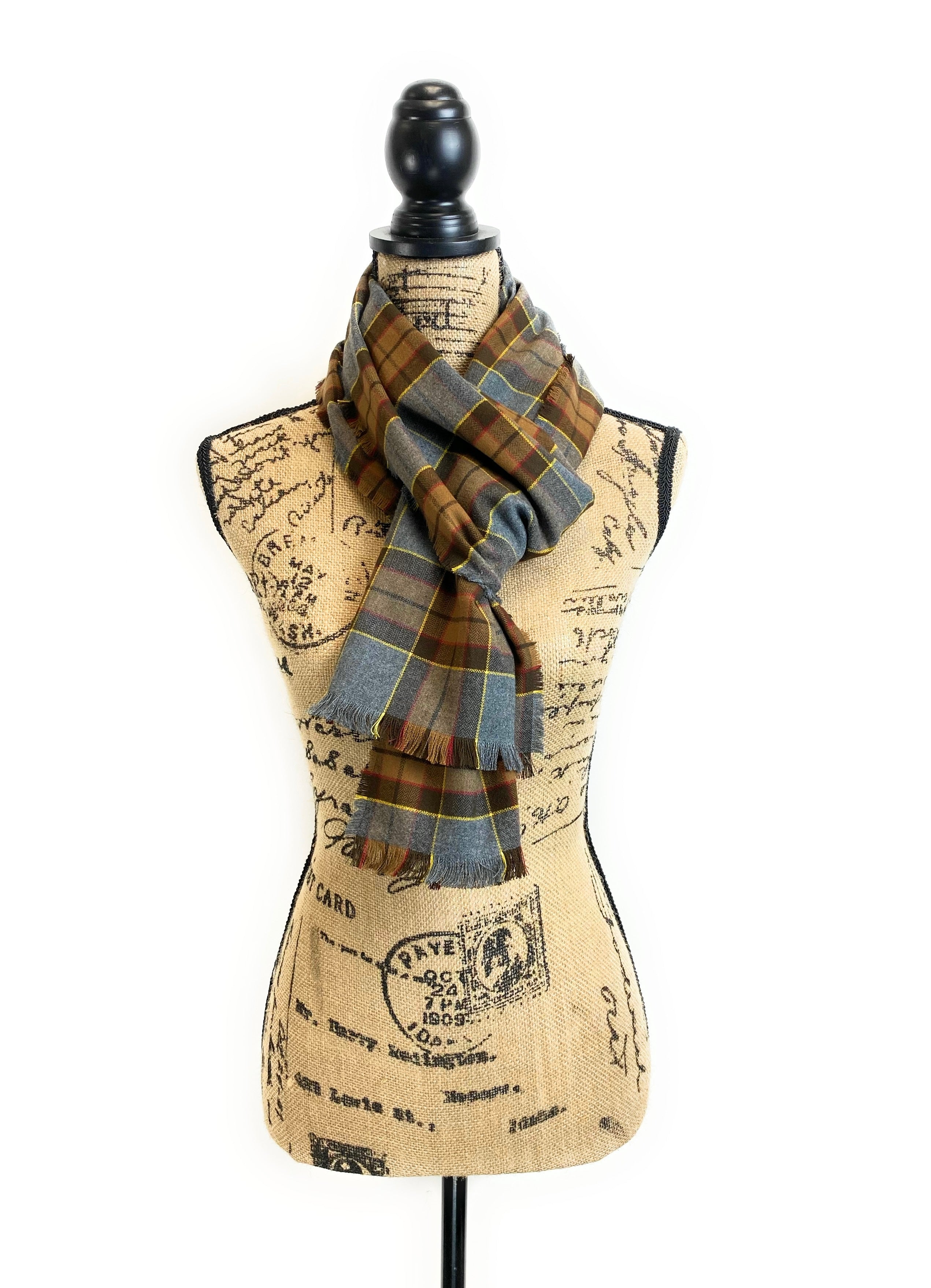 Straight Scarf - Outlander Clan Fraser Inspired Gray, Brown, Yellow, and Red Cotton Flannel