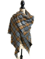 Oversized Blanket Scarf/Earasaid - Outlander Clan MacKenzie Inspired Gray, Brown and Light Blue Cotton Flannel