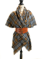 Oversized Blanket Scarf/Earasaid - Outlander Clan MacKenzie Inspired Gray, Brown and Light Blue Cotton Flannel