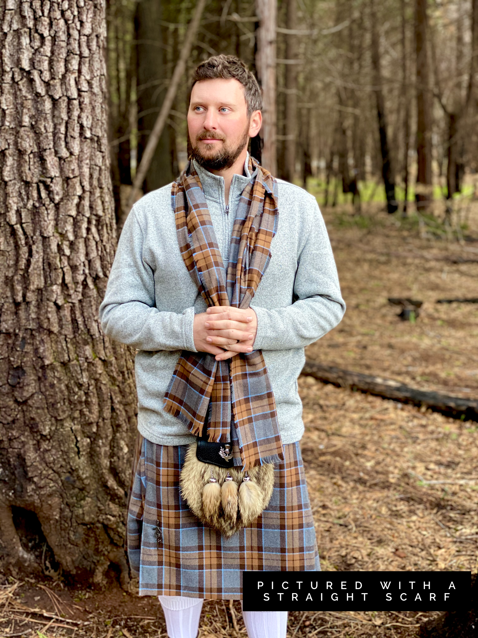 Straight Scarf - Outlander Clan MacKenzie Inspired Gray, Brown and Light Blue Cotton Flannel