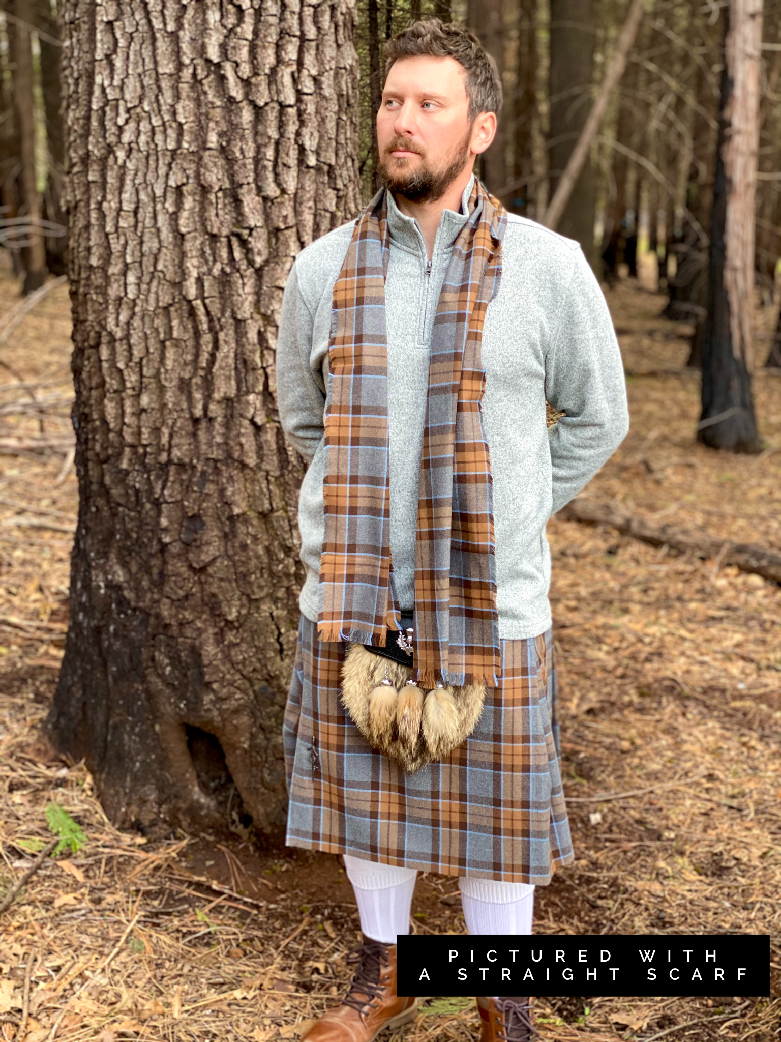 Straight Scarf - Outlander Clan MacKenzie Inspired Gray, Brown and Light Blue Cotton Flannel