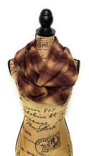 Luxe Collection Shades of Brown and Tan Ombre Plaid Infinity and Blanket Scarves