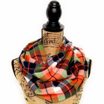 Bold Orange with Dusty Apple Green, White and Black Luxe Collection Plaid Infinity and Blanket Scarves