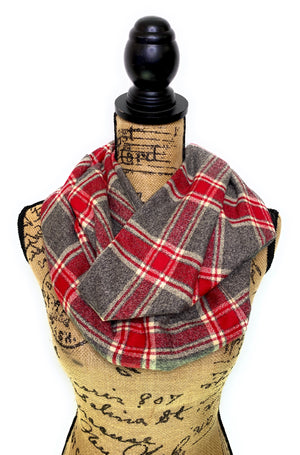 Heather Grey, Red and Cream Luxe Collection Plaid Infinity and Blanket Scarves