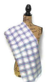 Luxe Collection Shades of Violet Pastels, Dusty Blue and Aqua on White Plaid Infinity and Blanket Scarves