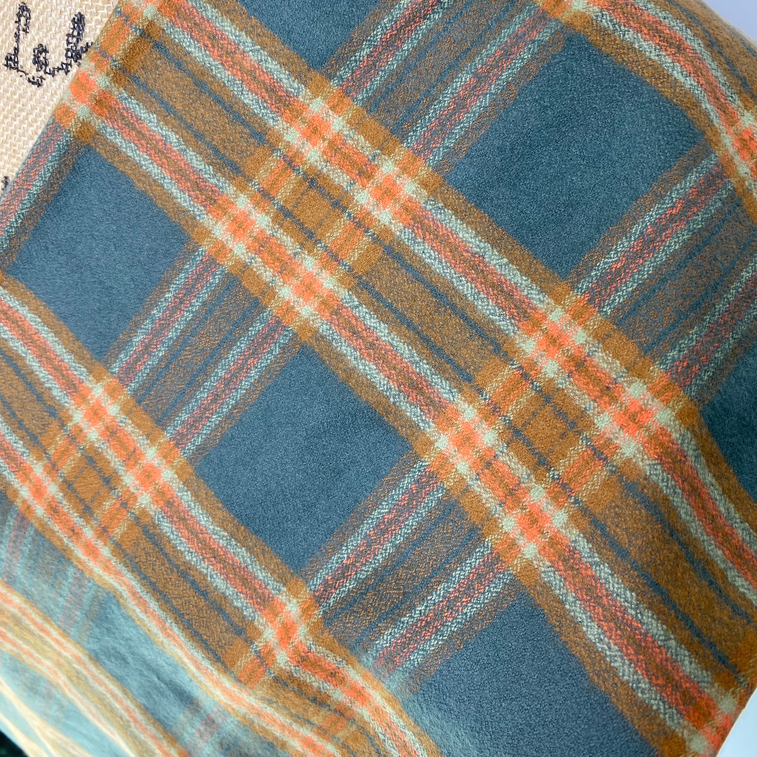 Luxe Collection Dusty Deep Teal with Sage and Persimmon Orange Plaid Infinity and Blanket Scarves