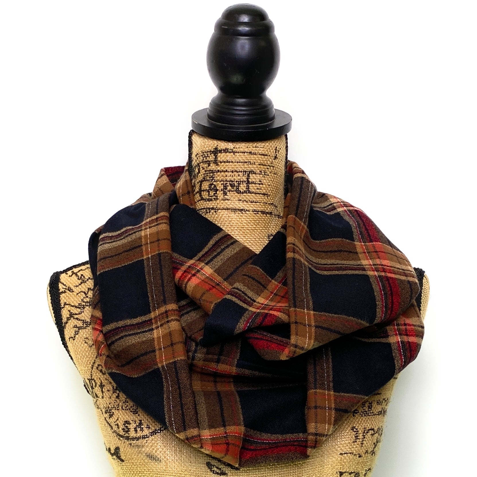 Black with Coffee Brown and Red Luxe Collection Plaid Infinity and Blanket Scarves