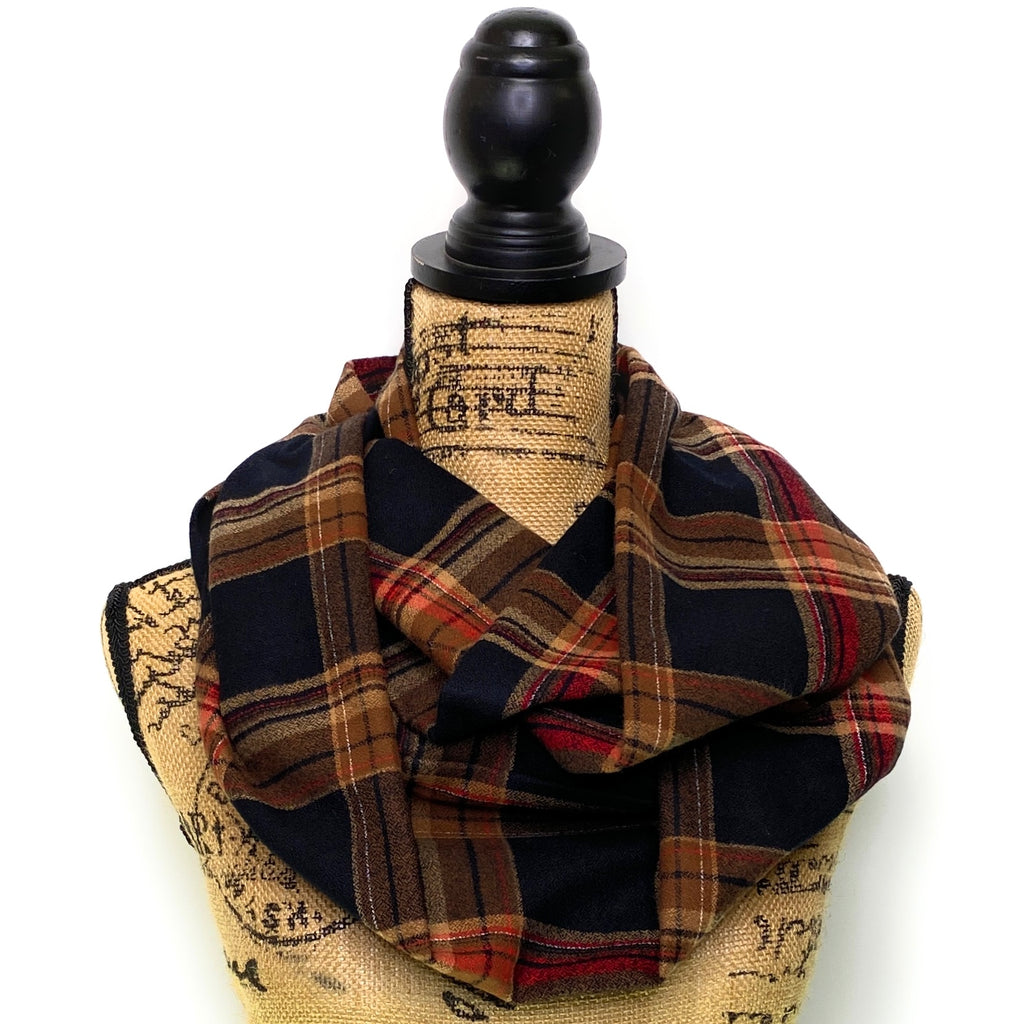 Black with Coffee Brown and Red Luxe Collection Plaid Infinity and Blanket Scarves