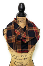 Black with Coffee Brown and Red Luxe Collection Plaid Infinity and Blanket Scarves
