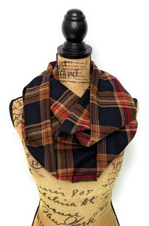 Black with Coffee Brown and Red Luxe Collection Plaid Infinity and Blanket Scarves