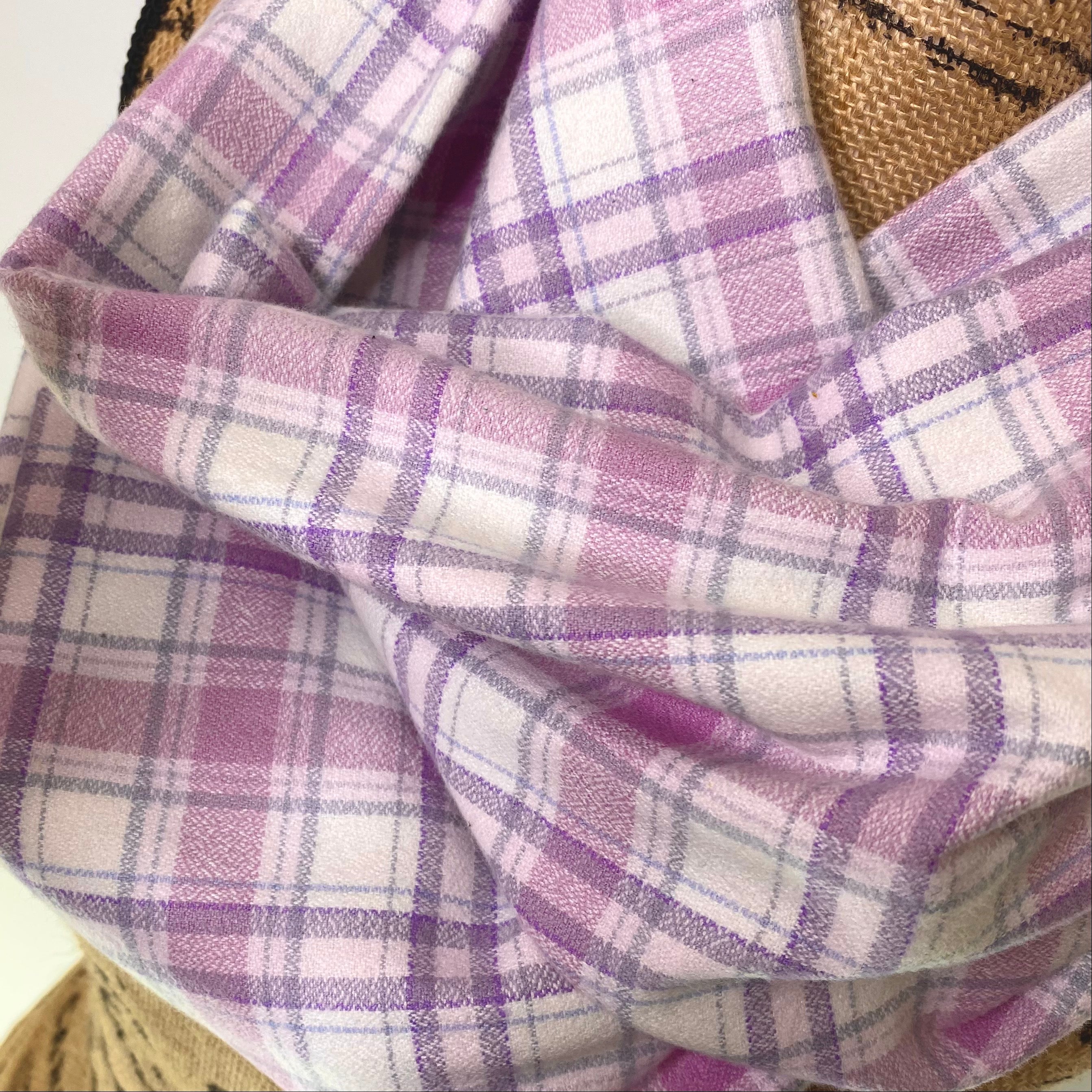 Luxe Collection Lavender and Violet Pastels, Grey, and White Plaid Infinity and Blanket Scarves