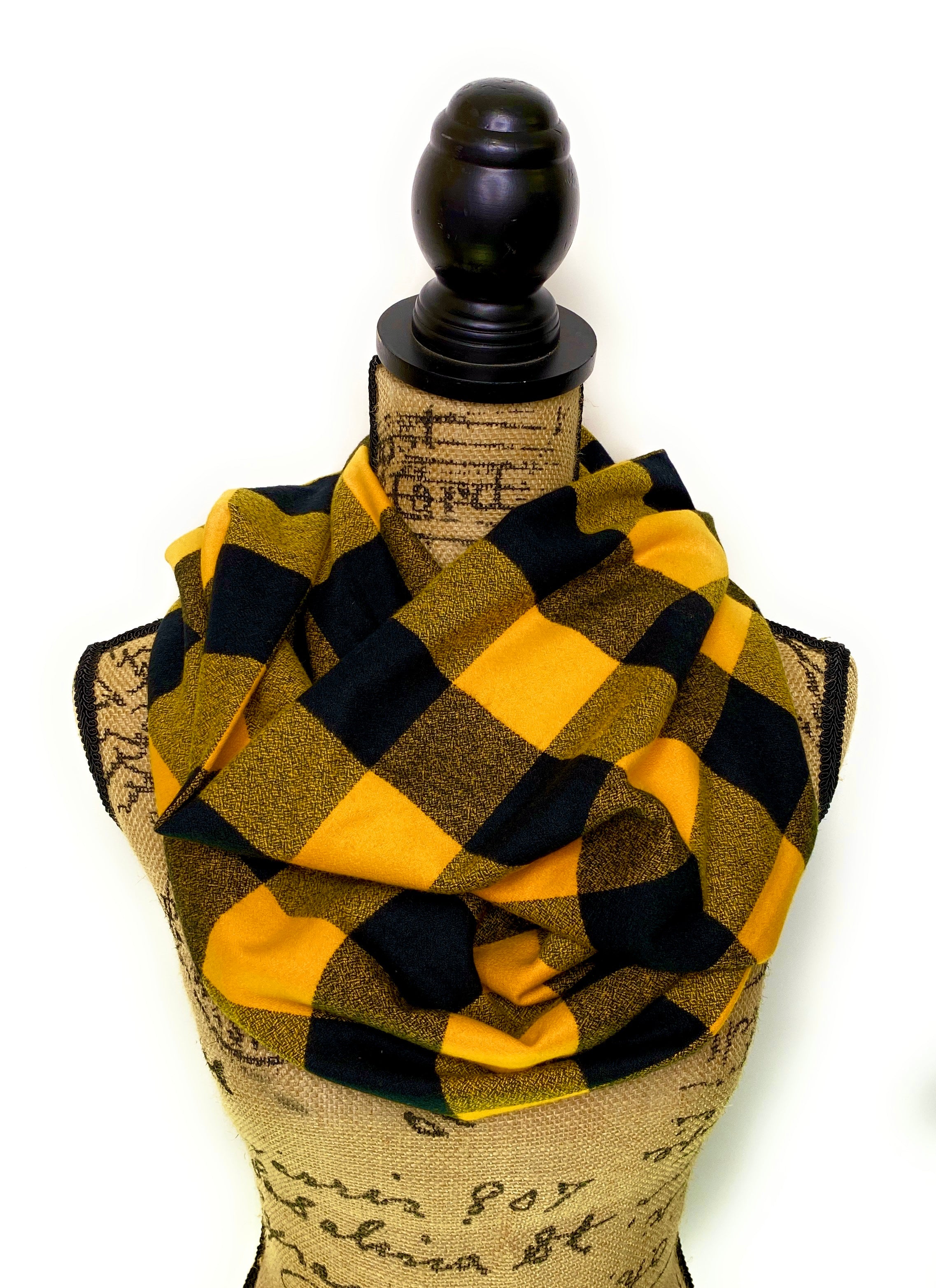 Luxe Collection Vibrant Sunflower Yellow and Black Buffalo Plaid Infinity and Blanket Scarves