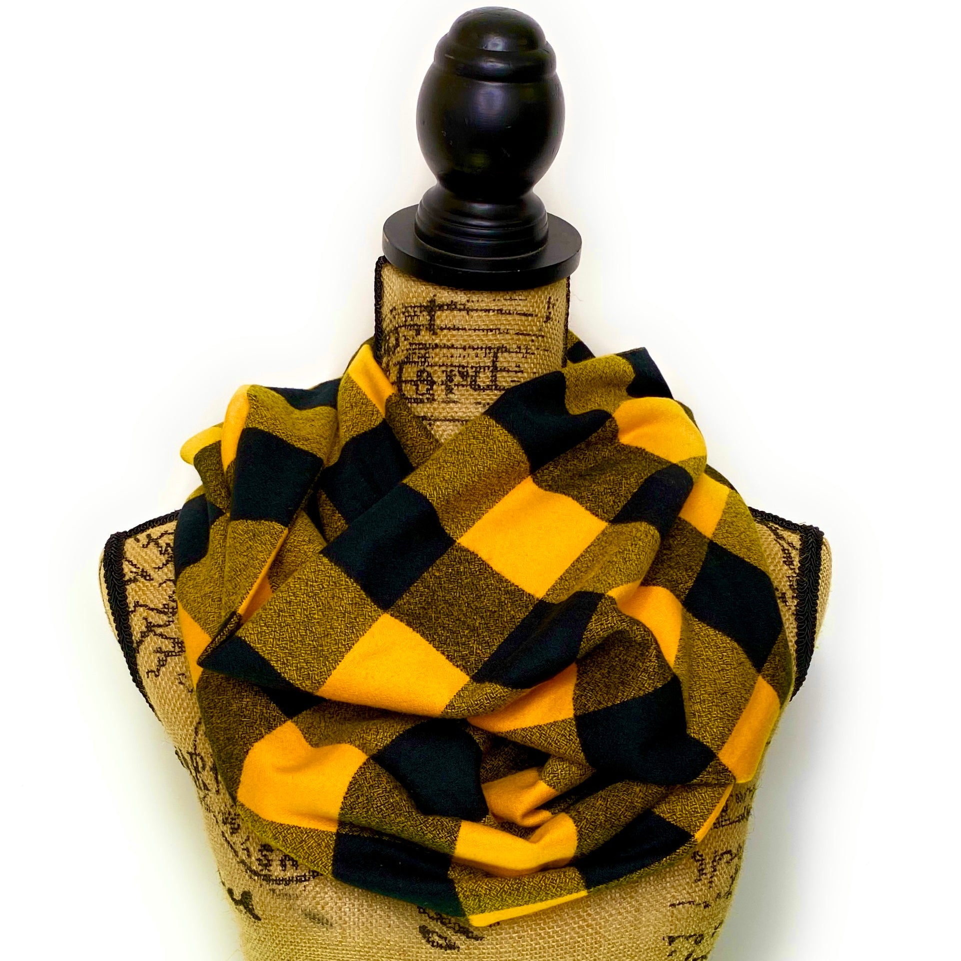 Luxe Collection Vibrant Sunflower Yellow and Black Buffalo Plaid Infinity and Blanket Scarves