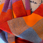 Vibrant Orange, Cherry Red, and Grey Large Block Plaid Infinity and Blanket Scarves