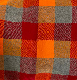 Vibrant Orange, Cherry Red, and Grey Large Block Plaid Infinity and Blanket Scarves