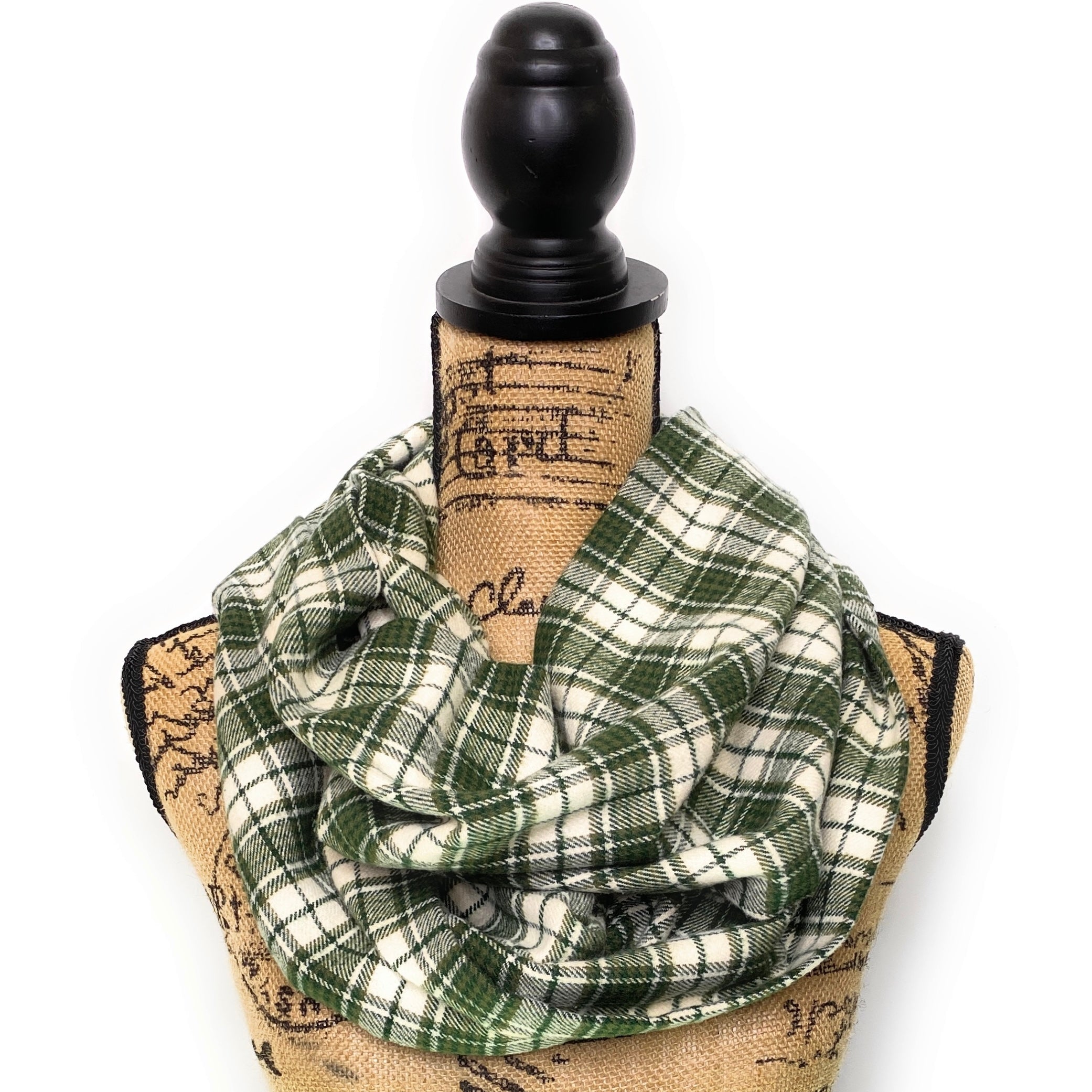 Olive and Forest Green and Oatmeal Cream Plaid Infinity and Blanket Scarves