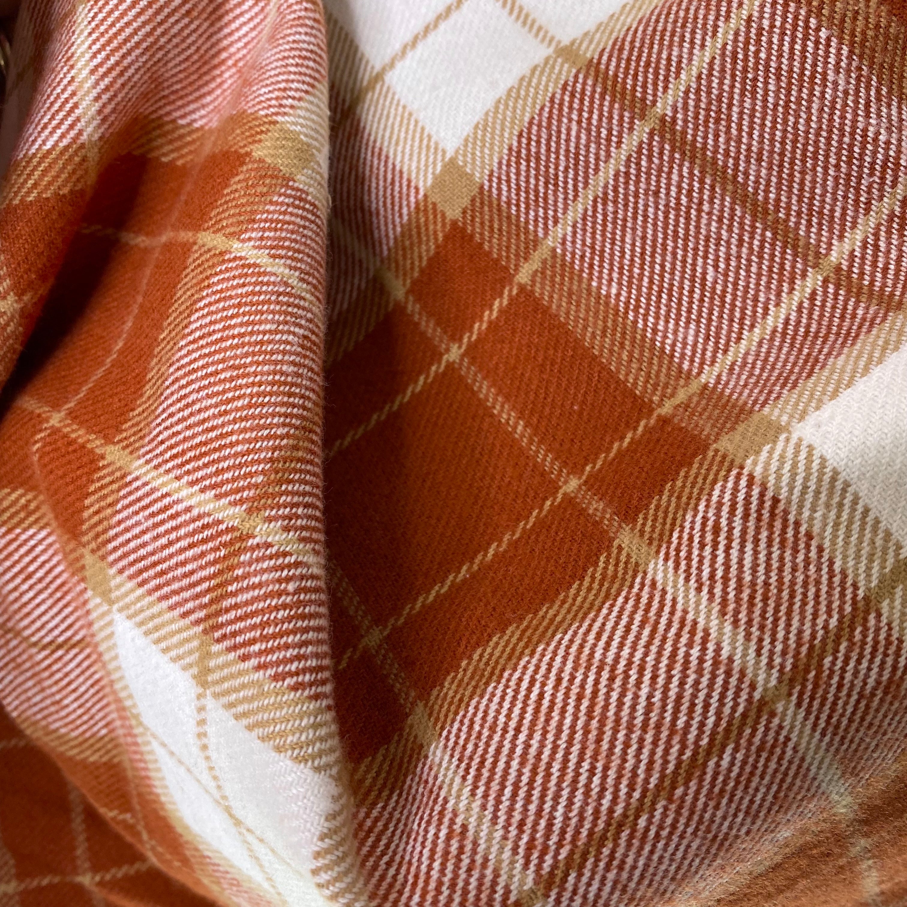 Pumpkin Pie Plaid - Fall Colors of Rusty Pumpkin Orange, Tan, and Whipped Cream White Plaid Infinity and Blanket Scarves