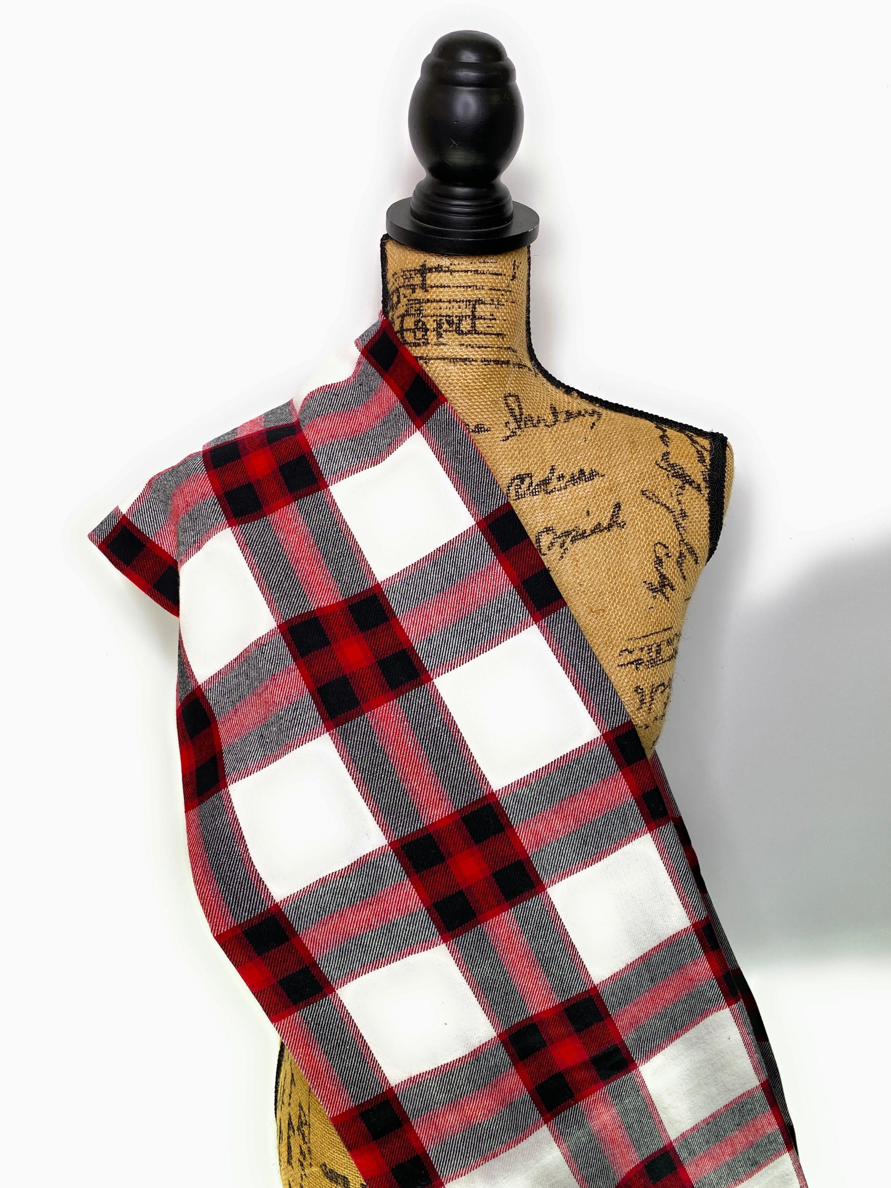 Black and White with Maroon and Cranberry Red Accents Plaid Infinity and Blanket Scarves