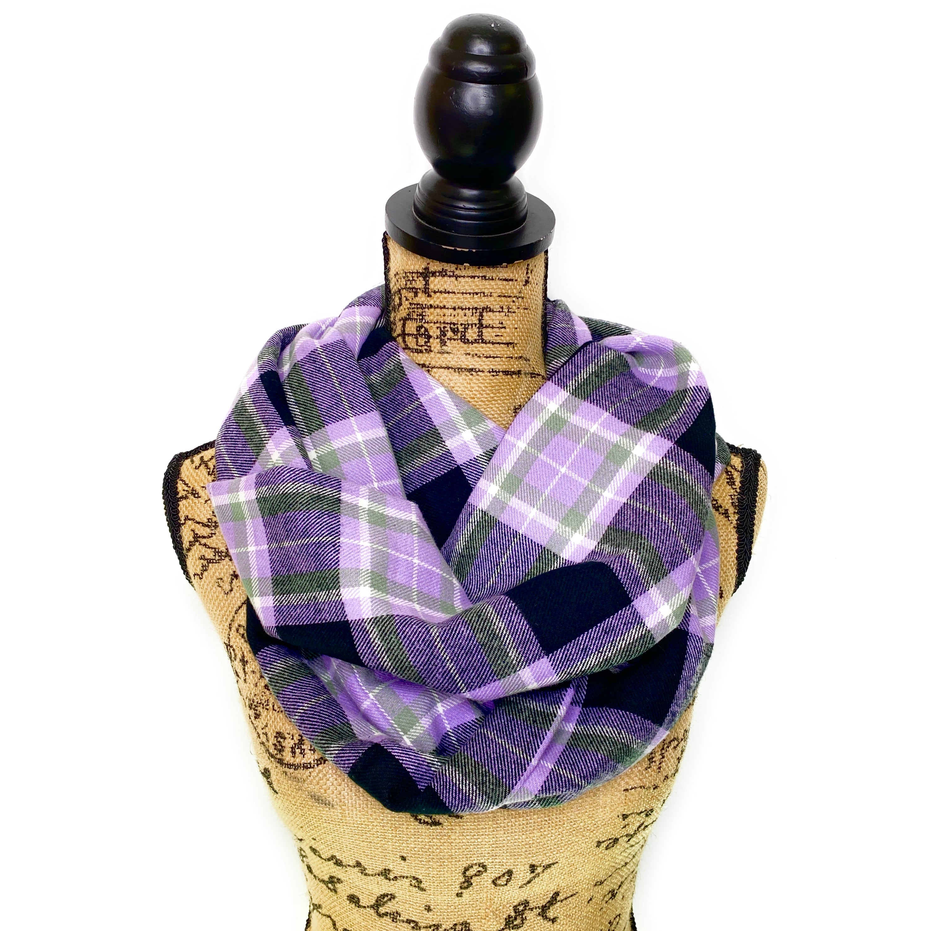 Lavender, Black, Sage Grey, and White Plaid Infinity and Blanket Scarves