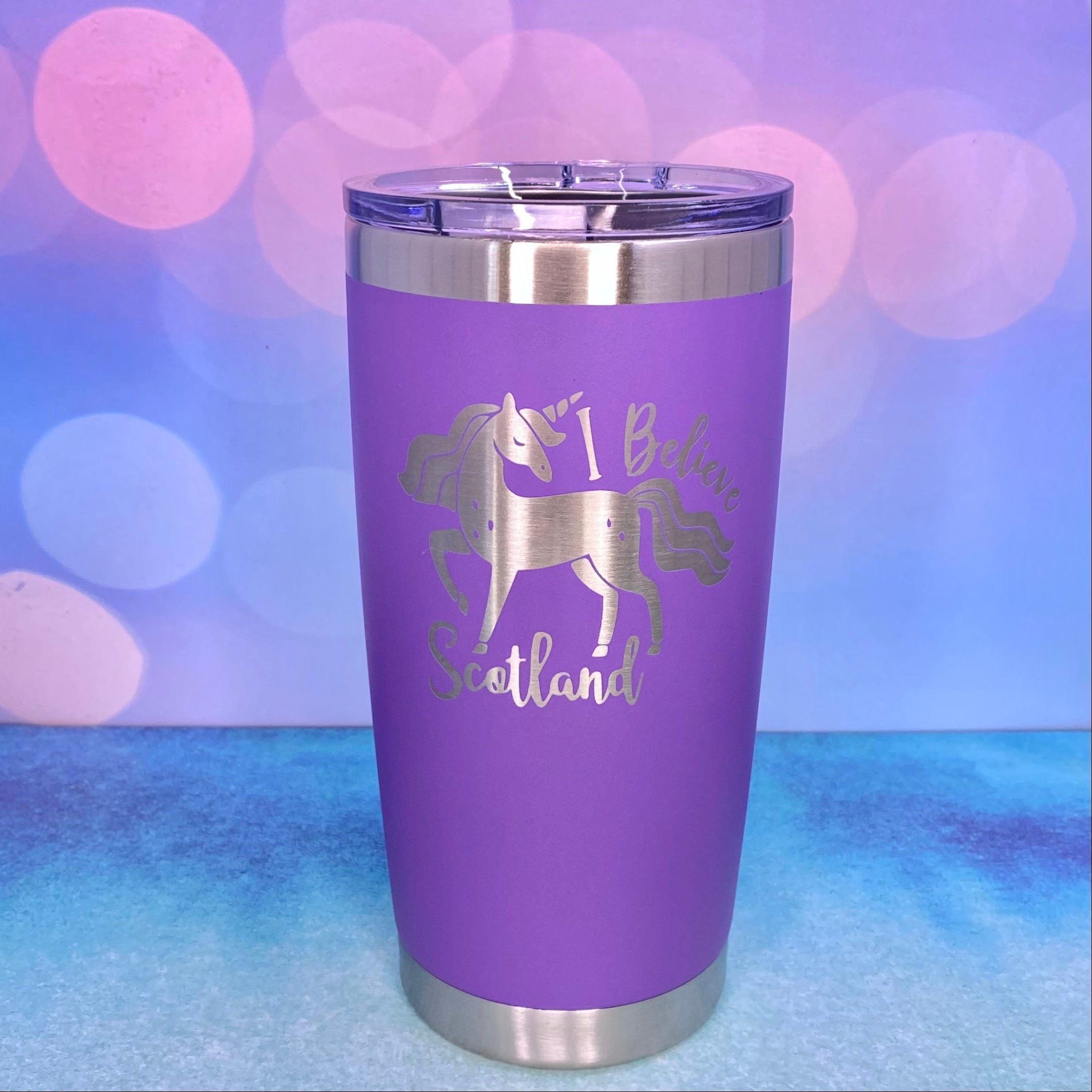 Unicorn I Believe, Scotland Laser Engraved Powder Coated 20oz Double Walled Insulated Tumbler