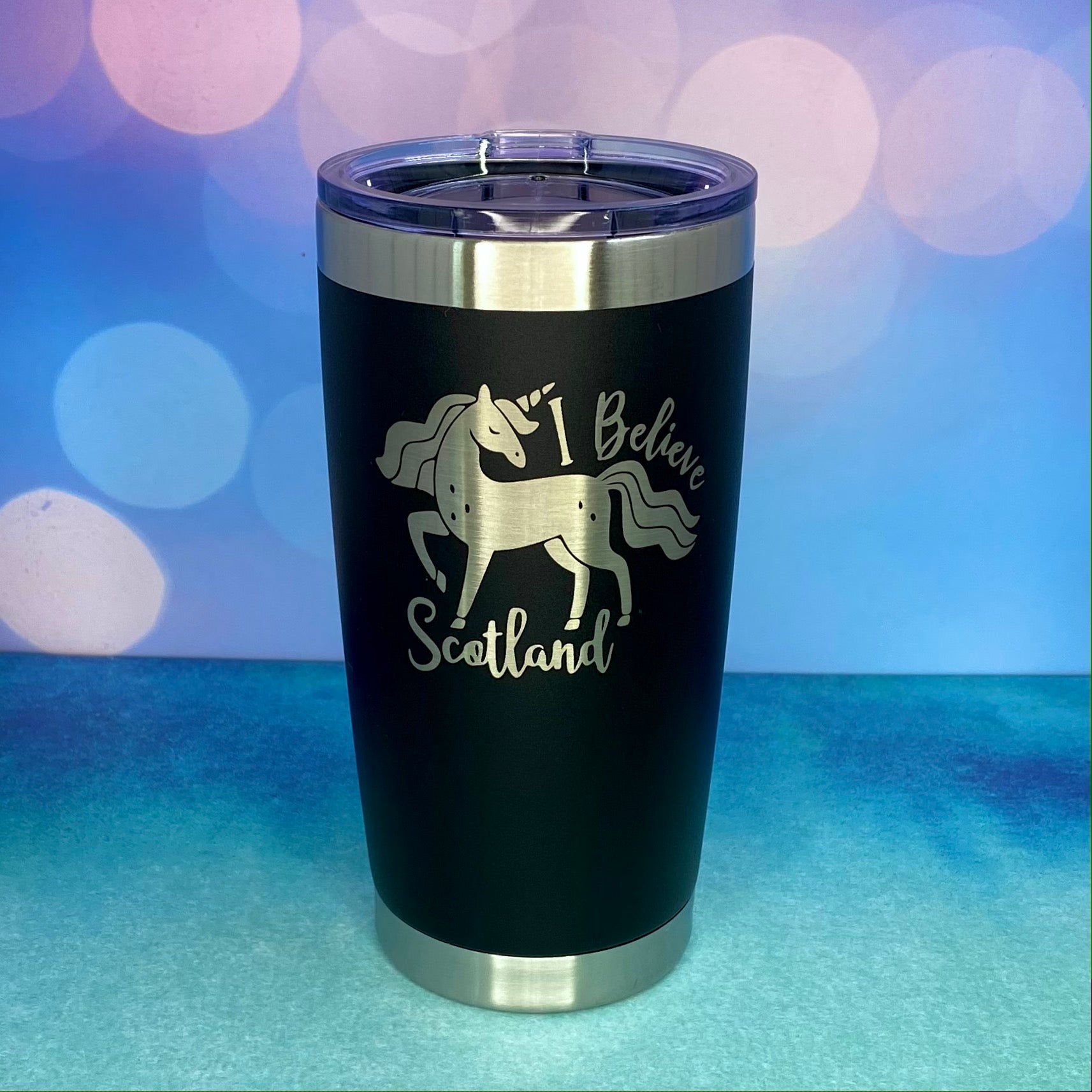 Unicorn I Believe, Scotland Laser Engraved Powder Coated 20oz Double Walled Insulated Tumbler