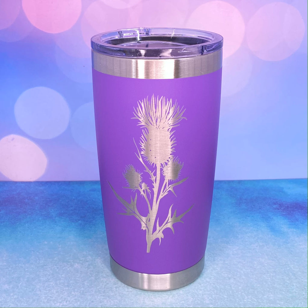 Scottish Thistle Flower Laser Engraved Powder Coated 20oz Double Walled Insulated Tumbler