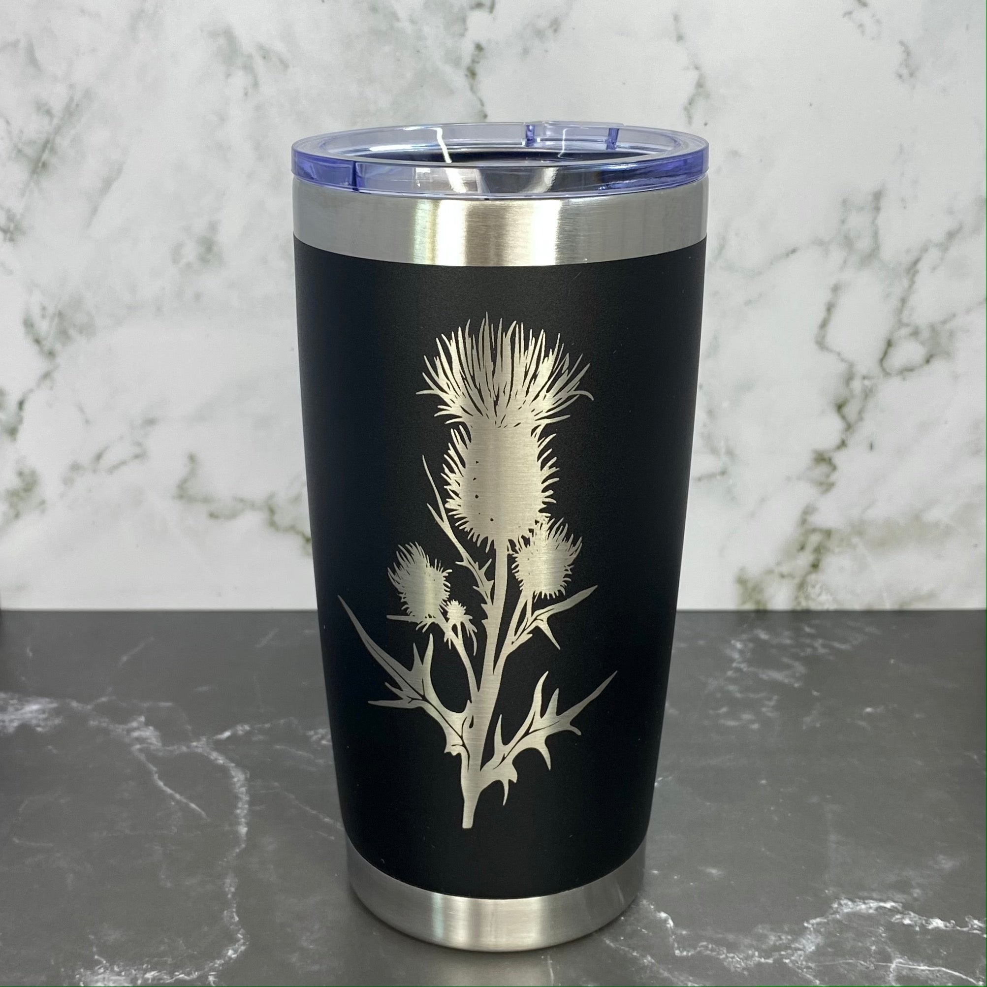Scottish Thistle Flower Laser Engraved Powder Coated 20oz Double Walled Insulated Tumbler