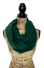 Hunter Forest Green and Black Herringbone Weave Plaid Infinity and Blanket Scarves